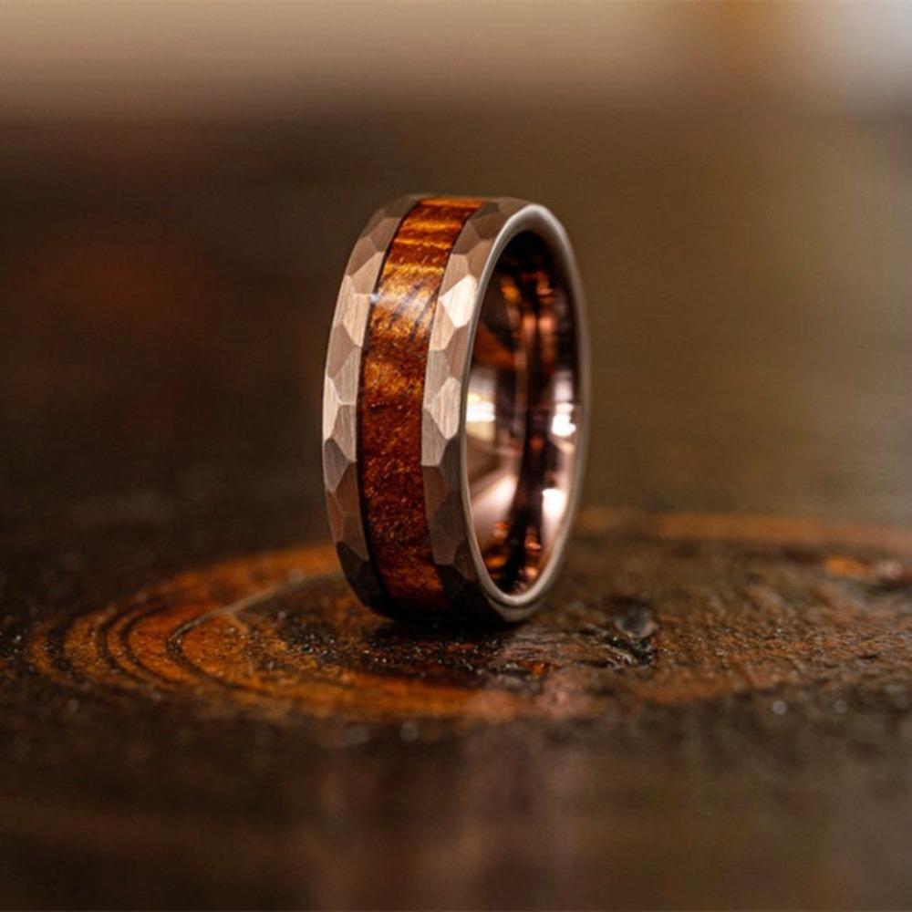 Роскошное Мужское Кольцо из Нержавеющей Стали с Вставкой из Коа Вуд 8 мм, Фаска, Полированное, Свадебное Кольцо 7