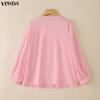 VONDA Summer Women V Neck Crochet Lace Splicing Loose Casual Long Sleeve Blouse