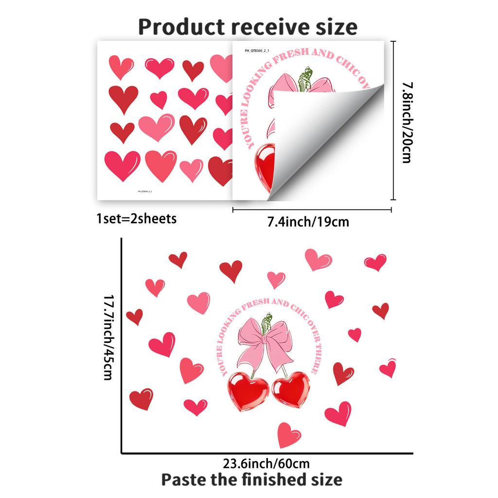 Sweet Heart Bow Pink Romantic Decorative Sticker for Living Room and Study