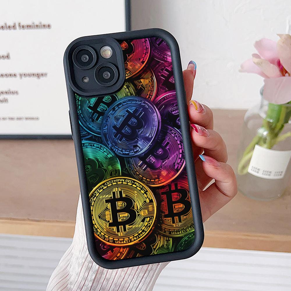 

Bitcion Pattern Phone Case for iPhone 17 16 15 14 13 12 11 Air Pro Max Plus Black Soft TPU Shockproof Cover iPhone 16