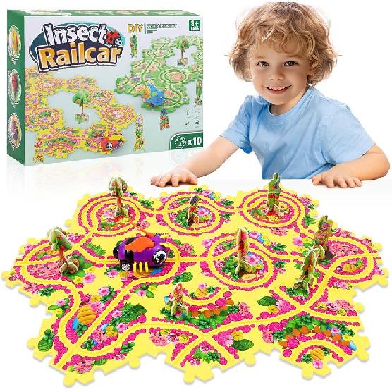 25PCS Puzzle Racer Kids Car Track Set, Puzzle Track Car Play Set, Rail Car Puzzle Track Space Themed Series, Kids Race Track Set, Educational Car 10pcs Bee Puzzle Track Ca