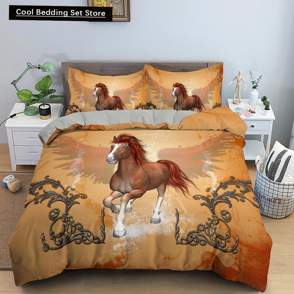 Horse Bedding Sets Single Double Queen King Size Quilt Duvet Cover Set with Pillowcase Animal 2/3pcs Polyester Comforter Cover