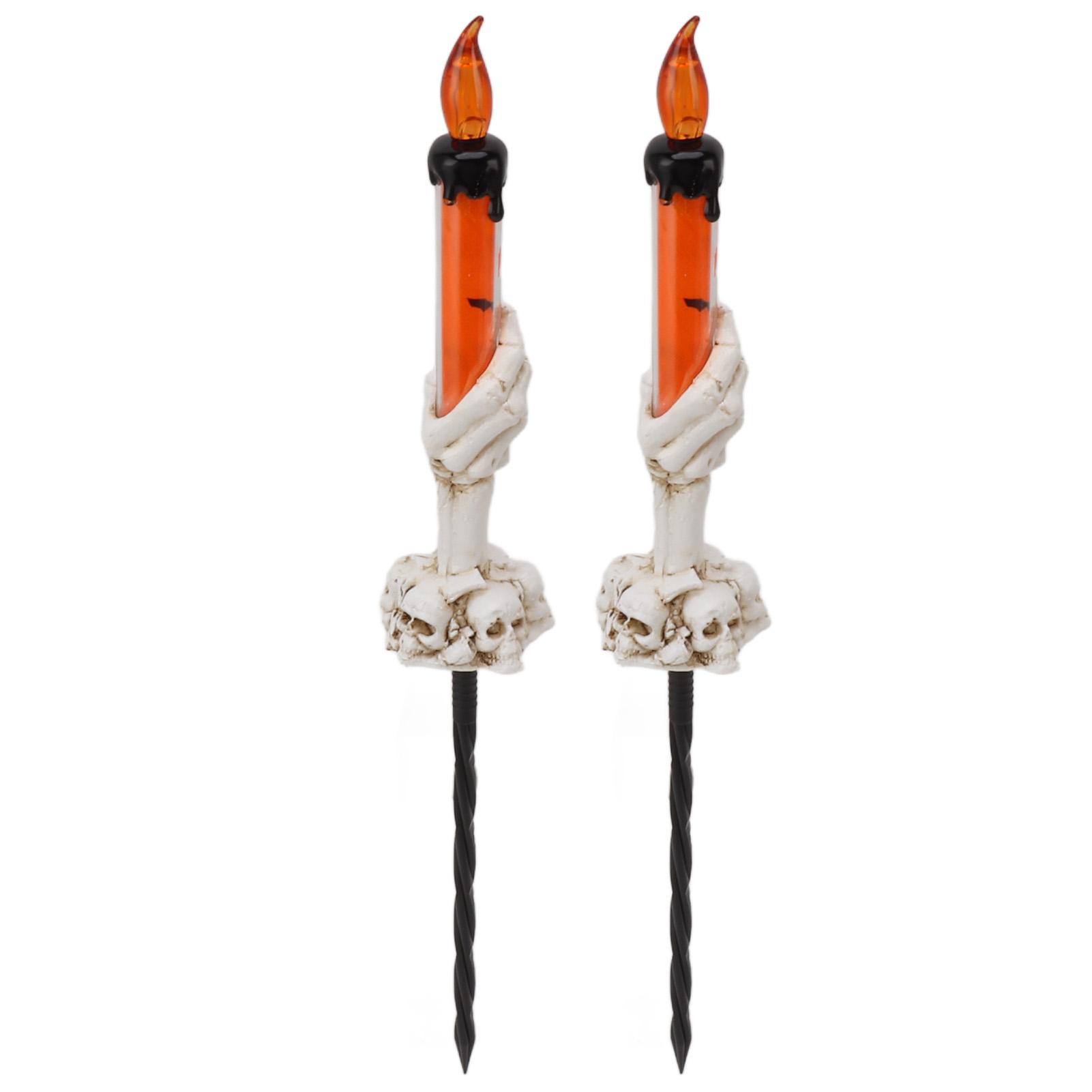 

2 PCS Halloween Candle Light Stakes Warm Light 120mah Plastic Skeleton Ghost Hand Candle Light for Halloween Orange