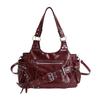 Spring Multi Zipper Large Capacity Shoulder Bag for Women 2026 Simple Motorcycle Style Underarm Bag Rivet Retro Commuter Bag