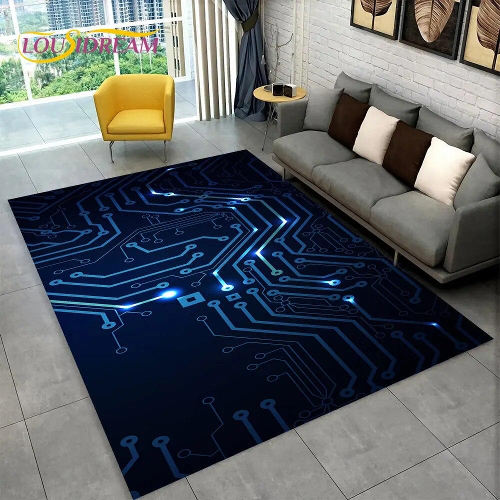 Chip Circuit Board 3D Area Rug,Carpet Rug for Home Living Room Bedroom Sofa Play Room Doormat Decor,Kid Game Non-slip Floor Mat