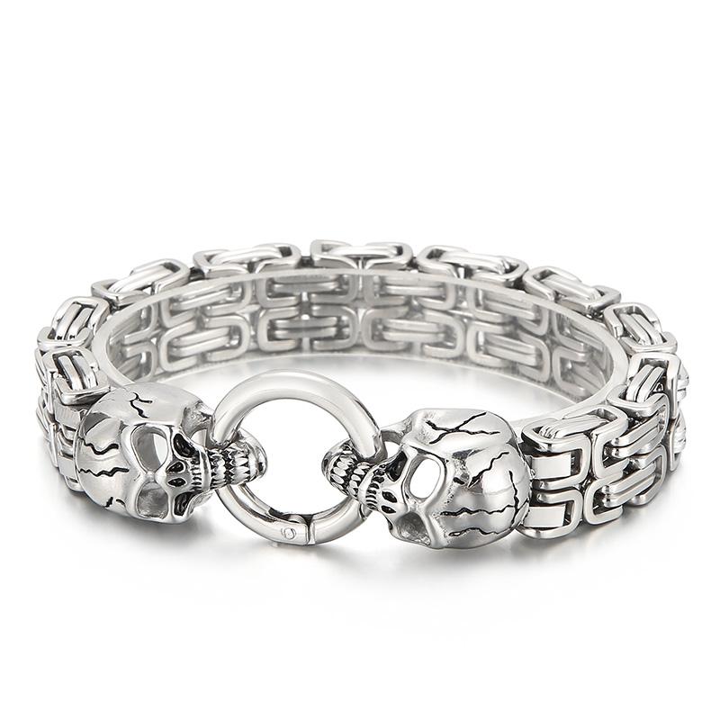 Bracelet Charme Crâne Chaîne Royale Double Couche pour Homme Acier Inoxydable 4 Couleurs Accessoires Bijoux Personnalisés Biker Fête