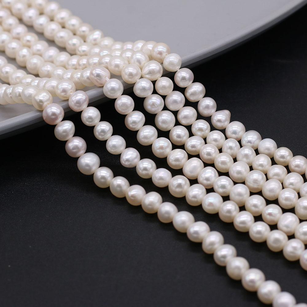 1String, 5-6mm White Natural Freshwater Near Round Pearls 36cm Loose Beads for Handmade Jewelry Craft Supplies, DIY Holiday Gifts
