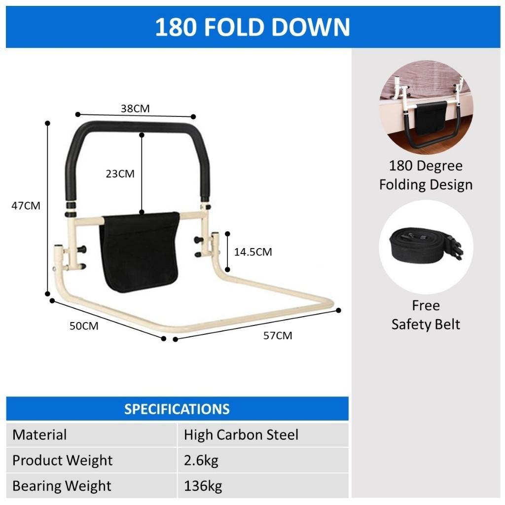 3-in-1 Foldable Bedside Grab Bar Elderly People Using Multipurpose Bedside Safety Handrail With Storage Pouch Bedside Handrail