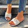 Fashion Women's Fashion Flat Shoes Summer New Round Head Metal Buckle Soft Sole Anti-slip Wear-resistant Slippers