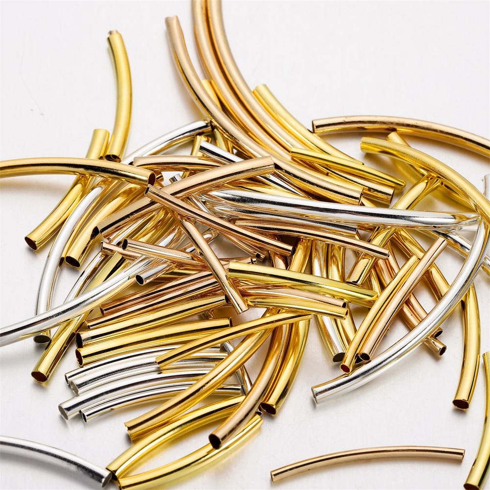 50-100Pcs 25-30 mm Stripe Copper Curve Tube Spacer Beads  Bracelet Connectors For DIY Jewelry Crafts Making Necklace Supplies