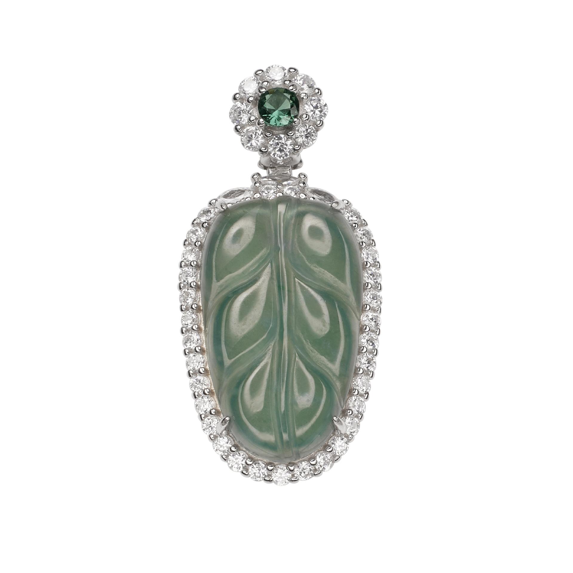 

Подвеска из натурального жадеита из серебра 925 пробы в виде листа, опасного материала, подвеска из ледяного нефрита высшего качества, модная универсальная подвеска из инкрустированного серебра с нефритом 925 silver