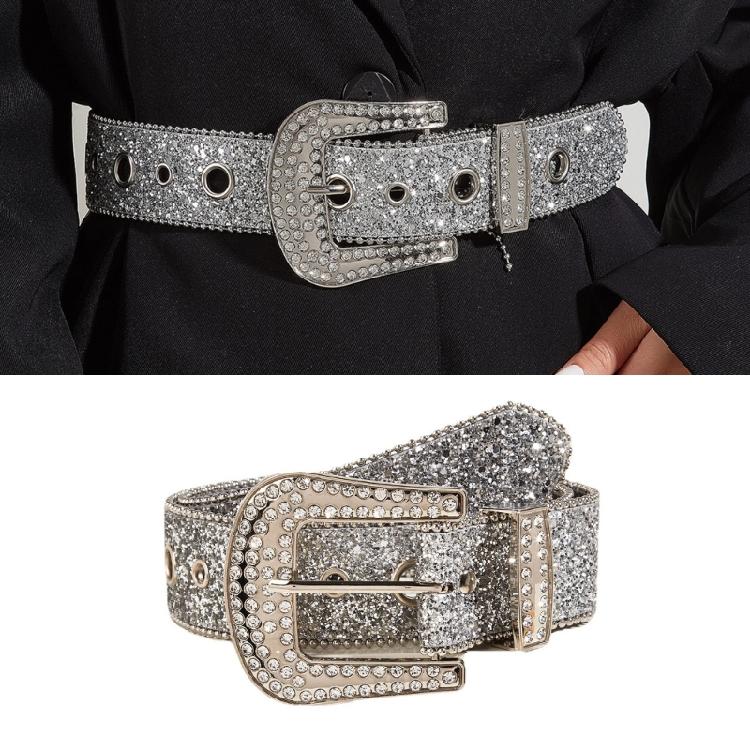 Exaggerated Rhinestone Waist Belts for Adult Pin Buckle Belt for Jeans Waistband