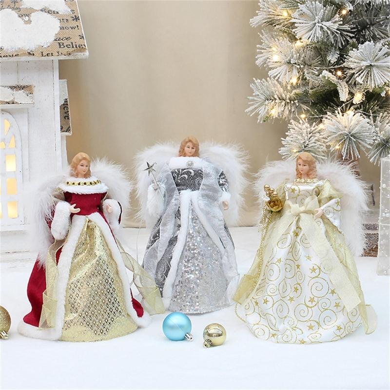 Weihnachtsbaum Dekoration Zubehör Plüsch Flügel Engelbäume Spitze Stilvolles Feiertagsaccessoire Festliche Ornament Dekorationen