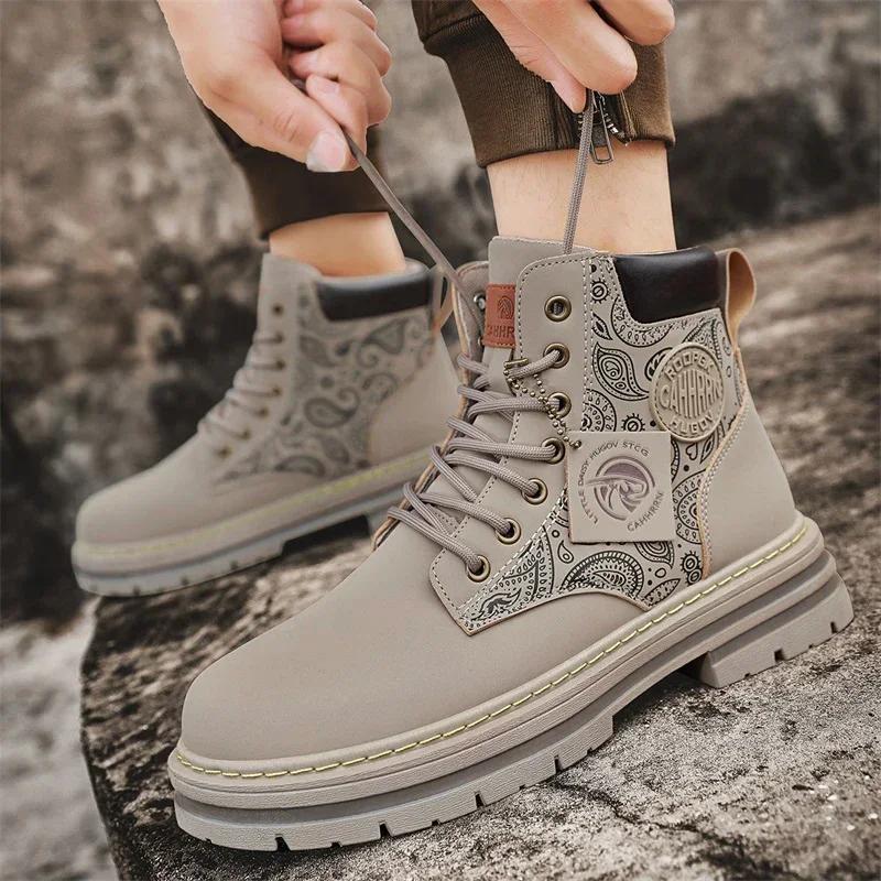 Men Fashion Luxury Brand Daily Casual Mens Motorcycle Boots High Ankle Walking Shoes Leather Boots Cowboy Boots Men Bionic Boots