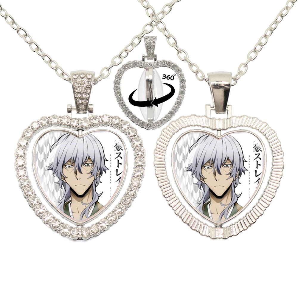 Anime Bungou Stray Dogs Glass Cabochon Glass Heart Pendant Double Sided Necklace Fan Gift Jewelry For Friends