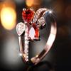 Cute Female Rose Red Zircon Stone Ring Gold Color Engagement Charm Wedding  For Women