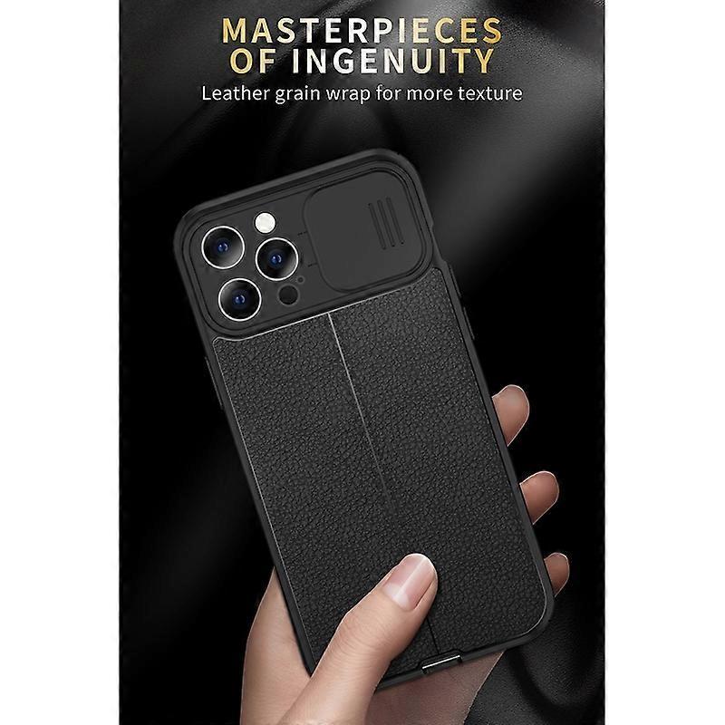 For iPhone 14 Pro Max Litchi Texture Sliding Camshield TPU Protective Phone Case