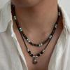 New 2Pcs/Set Creative Coconut Husk Wood Beads Choker Necklace for Men Ethnic Style Layering Geometric Pendant Collar Chain