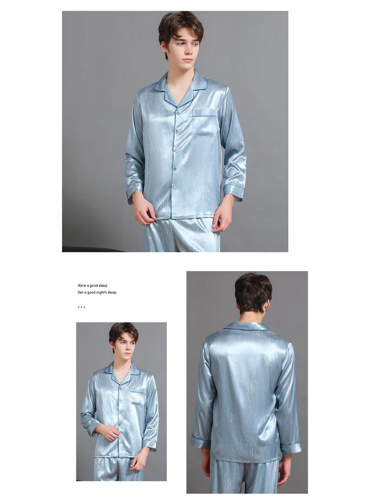 2023 Men's Silk Pajama Set: Long Sleeve, Long Pants, Thin and Comfortable for Spring, Summer, or Autumn Home Wear