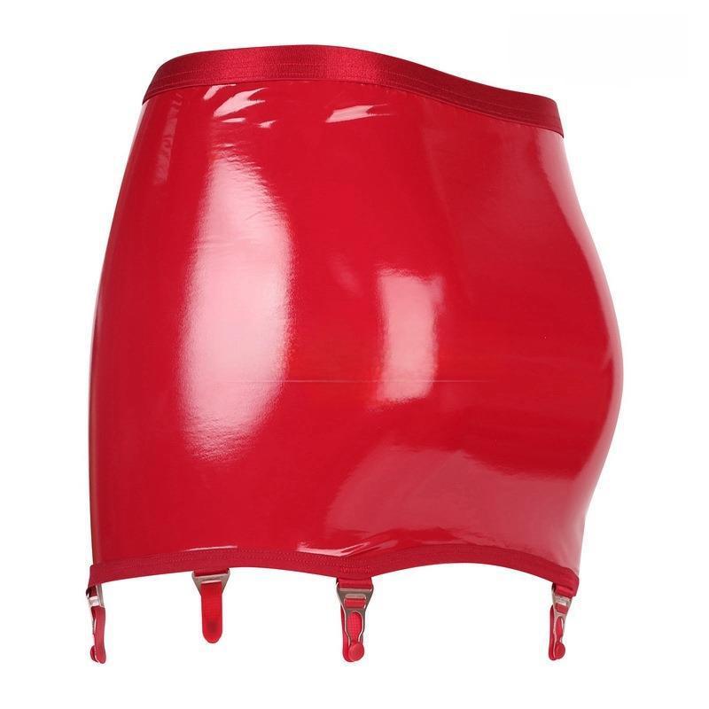 Luoying 8316 Patent Leather Garter Skirt with Metal Buckle and Stockings Accessories