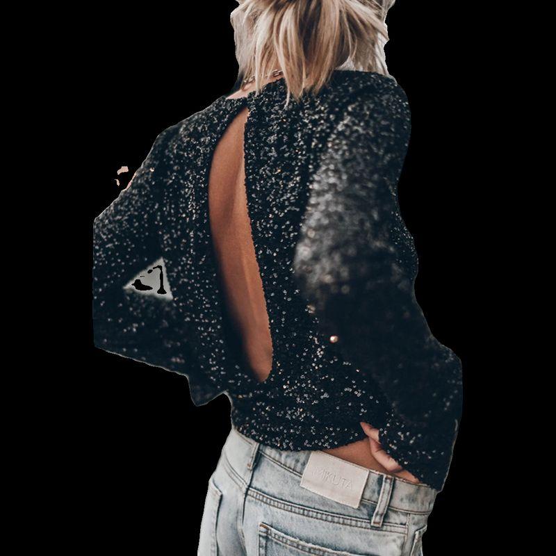 Party Glitter Nightclub Top Party Sequins Long sleeve round Neck Shirts Nightclub Personality Top
