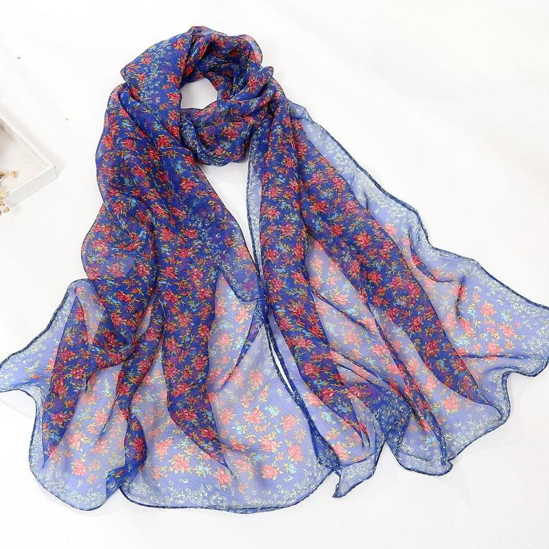 Spring and Summer Women's Small Floral Silk Scarf, Women's Georgette Scarf, Long Silk Scarf, Thin Silk Scarf