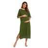 Cremallera Ropa de Dormir para Mujer Pijama Vestido de Maternidad Manga 3/4 Lactancia Bebé Lactancia Camisón Vestido de Embarazo