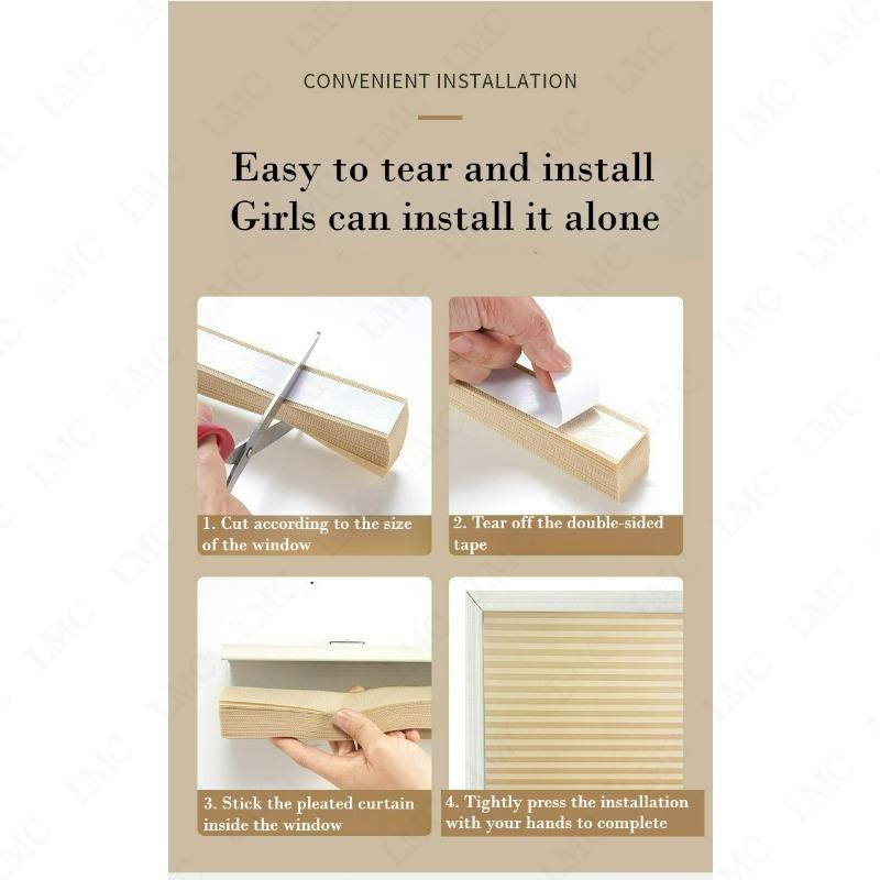 4 Size Simple Adhesive Pleated Blinds Bathroom Balcony Shades Half Blackout Windows Curtains for Bedroom Living Room Balcony