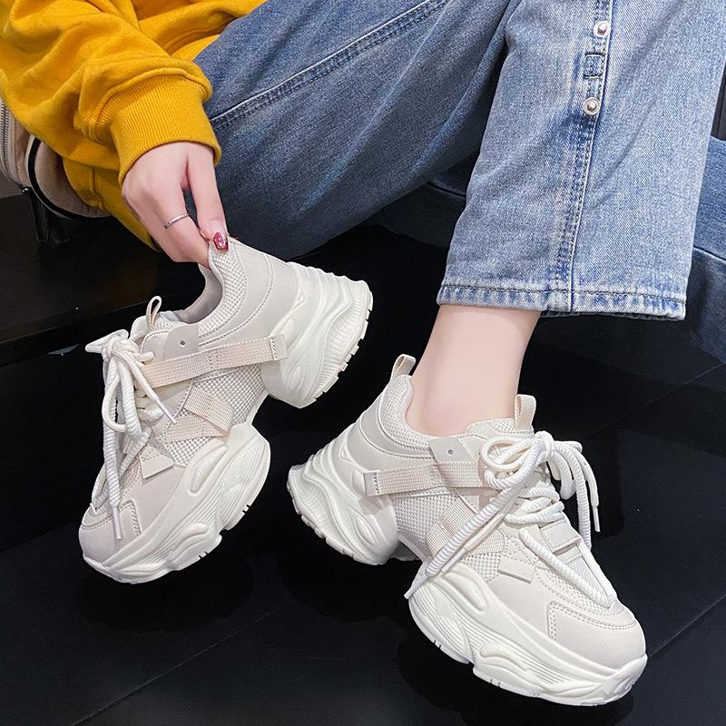 Four Seasons New Women's Round Head Mesh Platform Daddy Shoes Cold Sticky Sneakers Versatile Casual Fashion Student Shoes