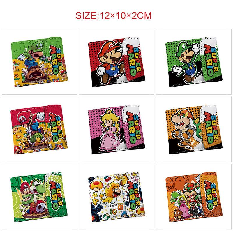 Super Mario Anime PU Snap Button Bifold Wallet Cartoon Short Portable Card Holder Yellow 1pcs