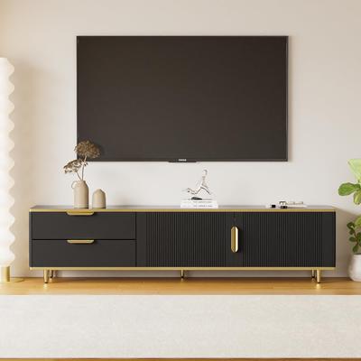 TV Schrank, TV Lowboard mit Schubladen, Moderner Fernsehtisch mit Goldenen Griffen und Füßen, TV Tisch für Wohnzimmer und Esszimmer