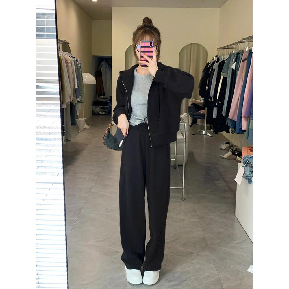 Women's Casual Spring & Autumn Two-Piece Set: Fashion Hoodie & Wide-Leg Pants - Age-Defying & Slimming Design