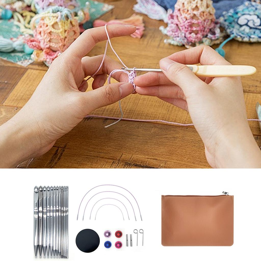 12Pcs Tunisian Crochet Hook Set Tunisian Afghan Knitting Hook Needle 12 Size 3.0mm-10mm Stainless Steel Crochet Hook