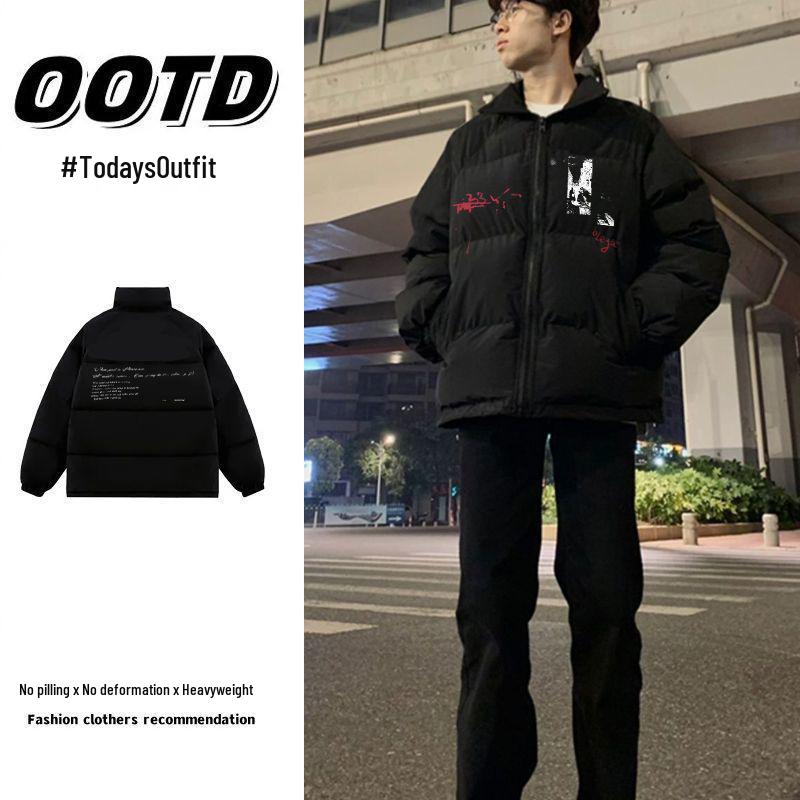 Unisex Autumn/Winter Thickened Cotton Padded Jacket with Letter Print
