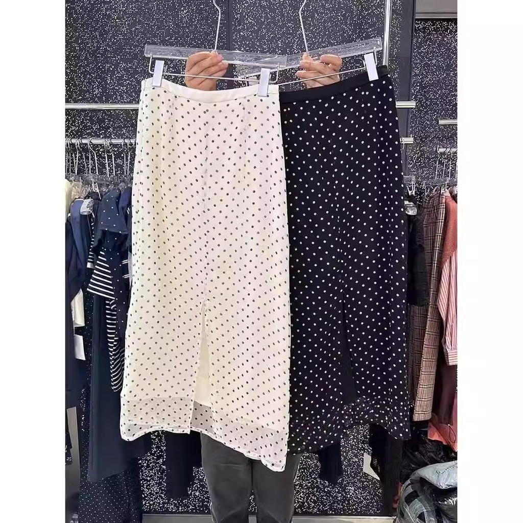 Extra-Large Polka Dot High-Waist Maxi Skirt with Slit