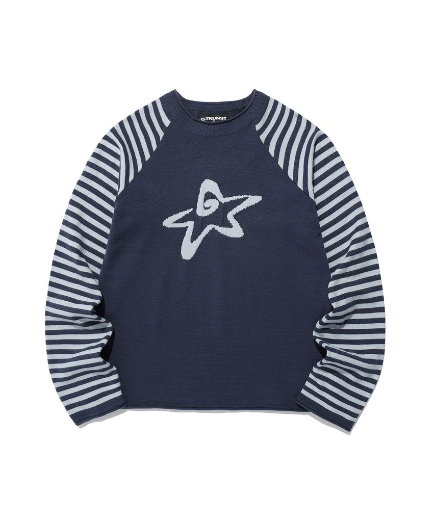 ISTKUNST Star Stripe Raglan Knit_Navy(Ik2Ffmk600A)