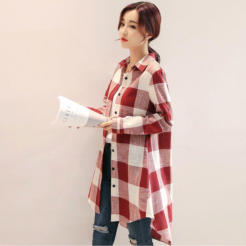 Plus size dames zomer dunne geruite lange blouse losvallend elegant Koreaanse stijl blouses tops