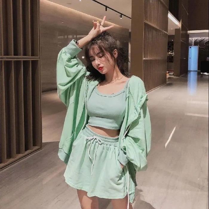 Women's Trendy Sports & Leisure Three-Piece Set: Vest and Shorts