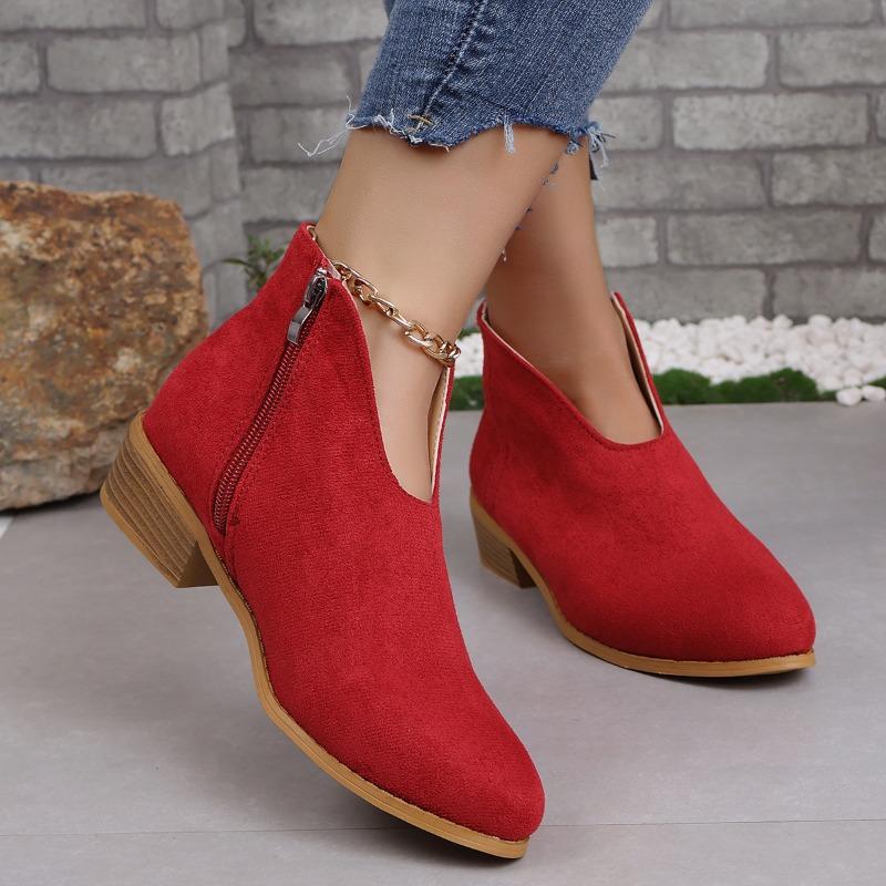 Evropské a americké Velké velikosti Silný podpatek Kulatá špička Leopardí potisk Krátké boty Dámské Tenké V-výstřih Plochá podrážka Jednobarevné Semišové Holé boty