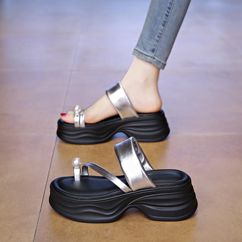 CRLAYDK Women's Flip Flops Walking Slide Sandals Summer Comfortable Slip On Wedge Straps Beach Casual Thick Sole Slippers