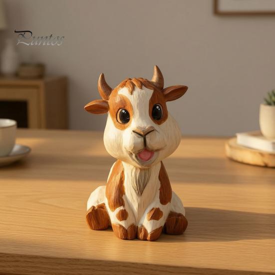 Natural Basswood Animal Ornament Wooden Sheep Figurine, Cute Sculpture, Miniature Desk Decor Rustic Style Tabletop Decoration for Home Office