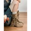 Cowhide Version~ Thick-soled Boots, Waste Retro Style Knight Boots, Women's Genuine Leather Frosted Fringed Hemp Rope Thick Heel Medium Boots