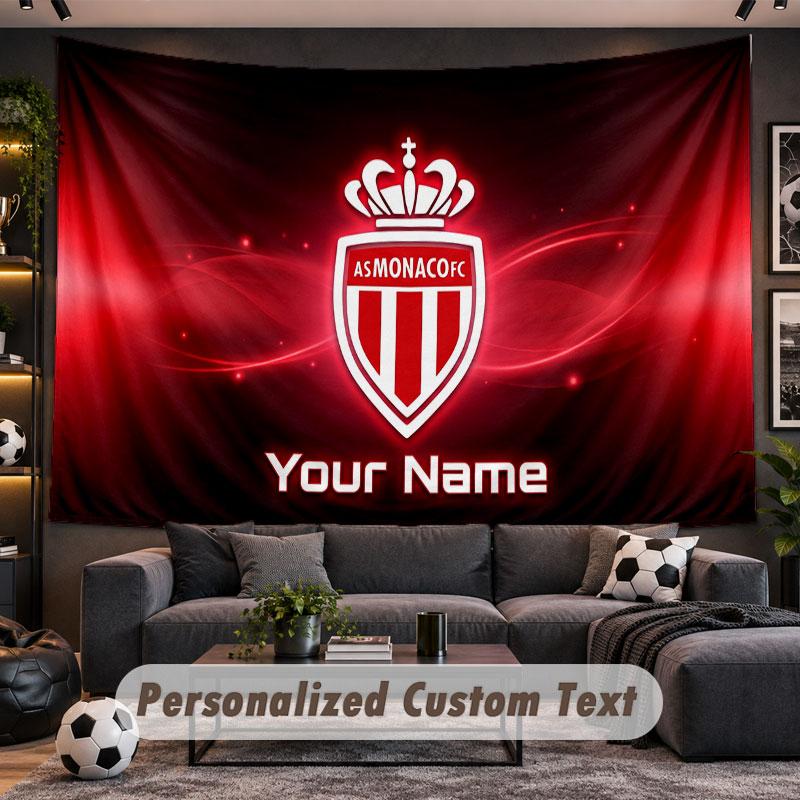 Wall Hanging Tapestry Custom NameMonaco FC Pattern Personalized Printed Fabric Wall Decor