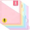 8 pcs A4 Pastel Binder Dividers 3-Ring Binder 8-Tab Dividers Plastic File Folders Single Pocket Single Pocket Dividers School