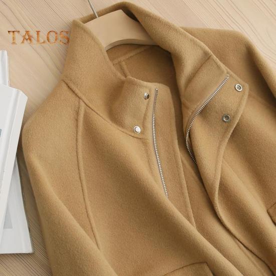 Осенне-зимнее шерстяное пальто с боковыми карманами — фото 4