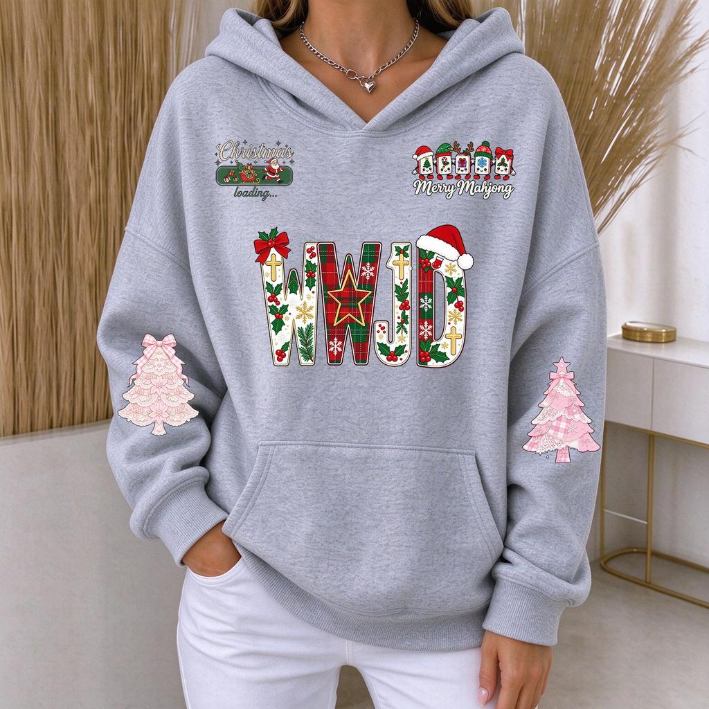 Women's Casual Christmas Print Long Sleeve Hoodie Pullover Sweatshirt for Everyday Wear