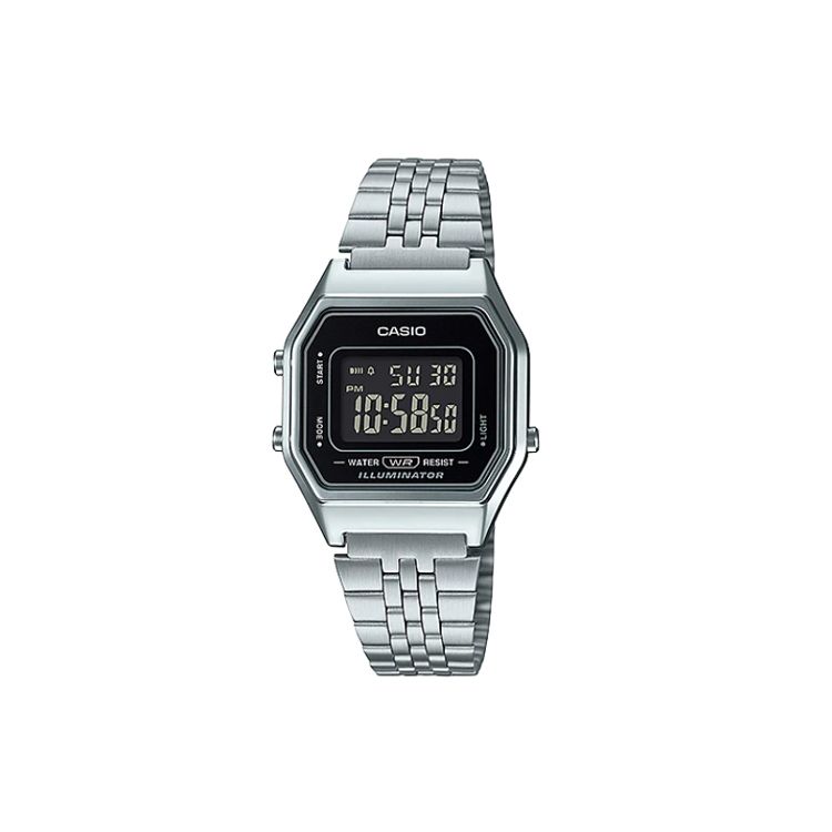 

Casio Vintage Series L Digital Retro Business LCD Square Watch Quartz Movement Stainless Steel Band Men watches Black LA680WA-1B Regular Watch Box,Silver Strap
