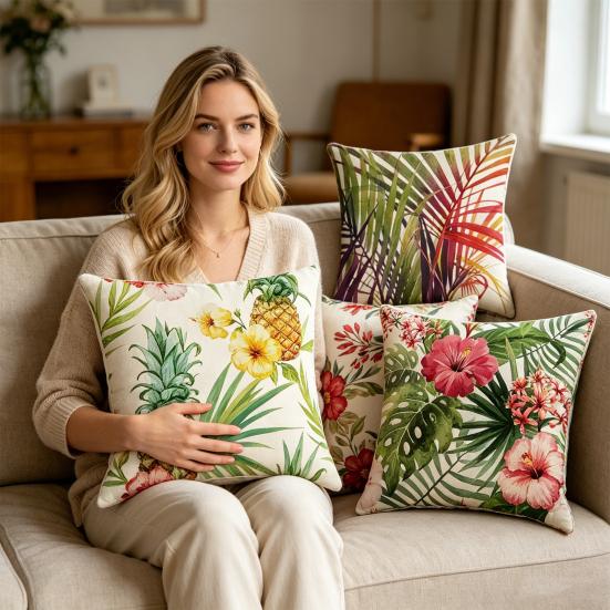 Federa Cuscino con Stampa Floreale, Copricuscino Traspirante per Tutte le Stagioni, Federa Cuscino con Design Botanico Nordico Tropicale, Morbida Custodia Decorativa per Cuscino per Divano Letto Sedia