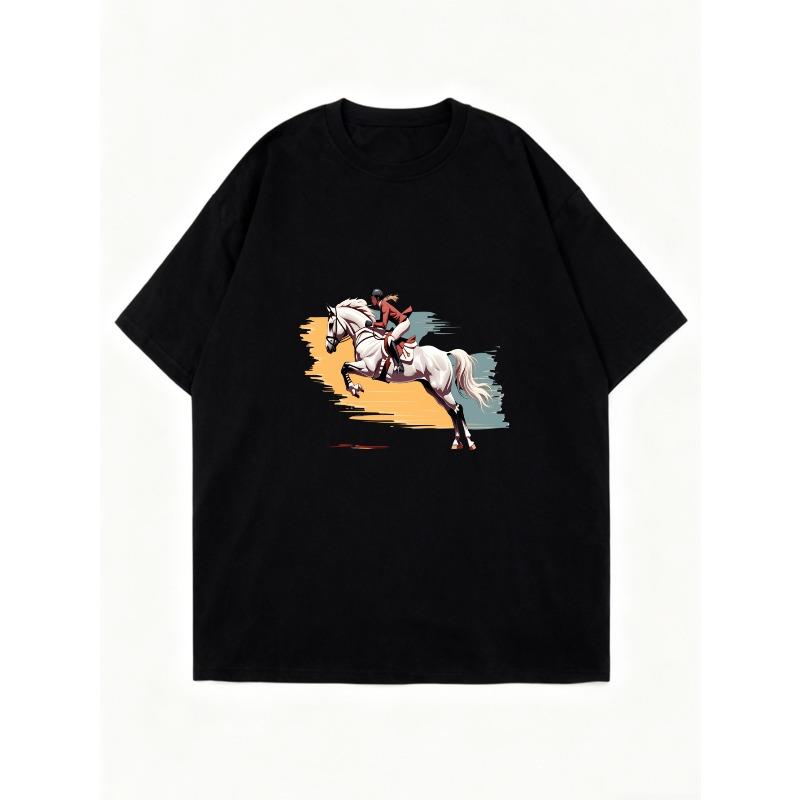 Oversized T Shirt Dress Black Horse Riding Graphic Print Casual Wear For Women