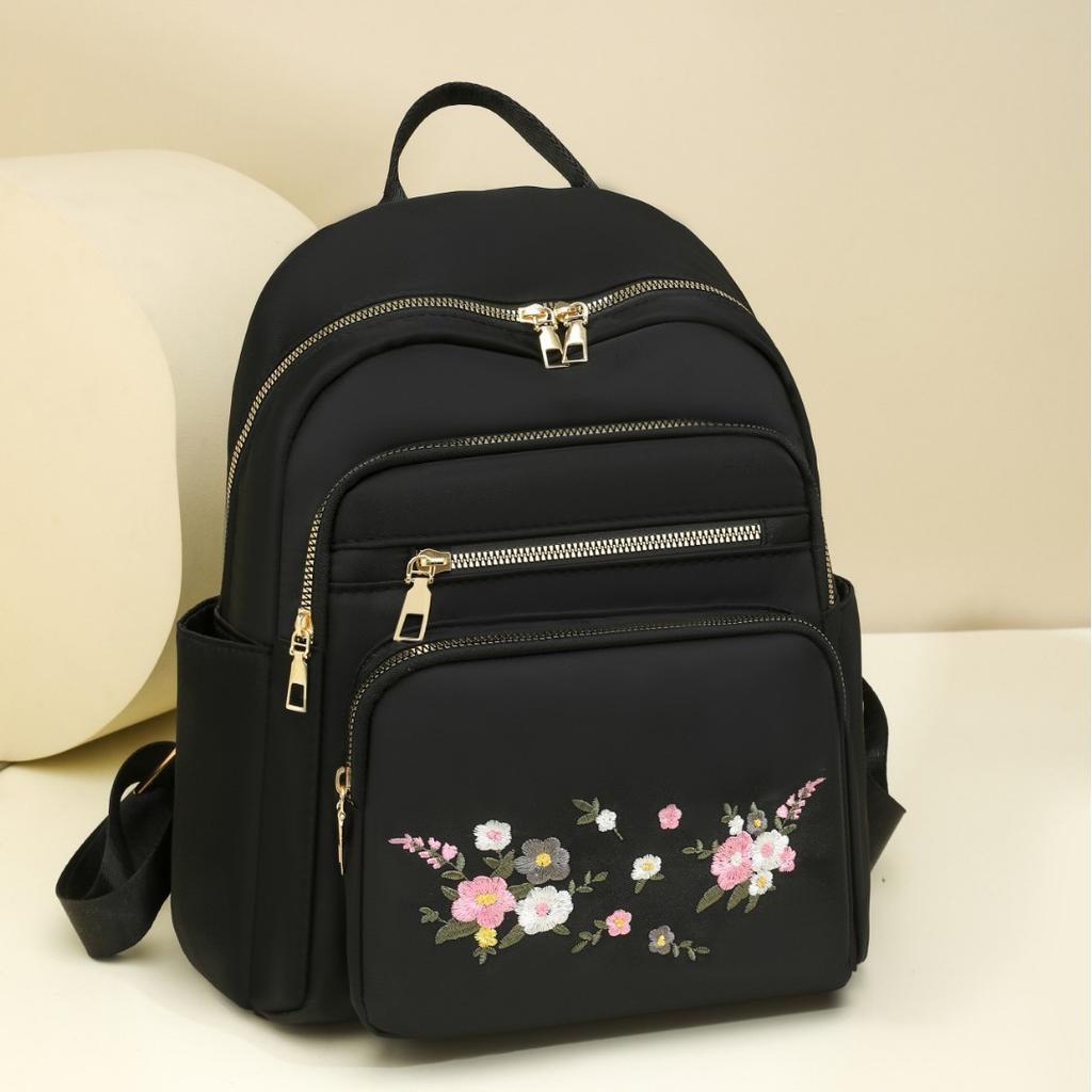 Schoolbag New Embroidered Ladies Simple Backpack Lightweight Large Capacity Bag Multi-layered Travel Commuter Backpack
